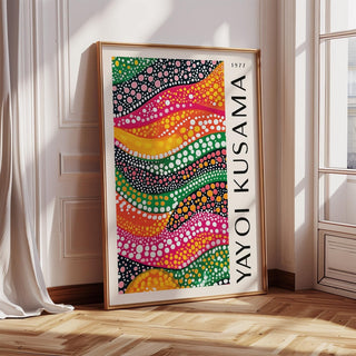 Polka dot art with dynamic waves and intricate patterns