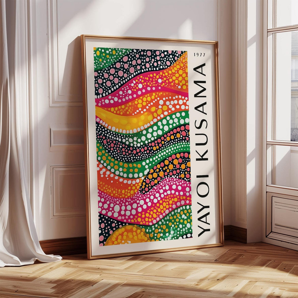 Polka dot art with dynamic waves and intricate patterns