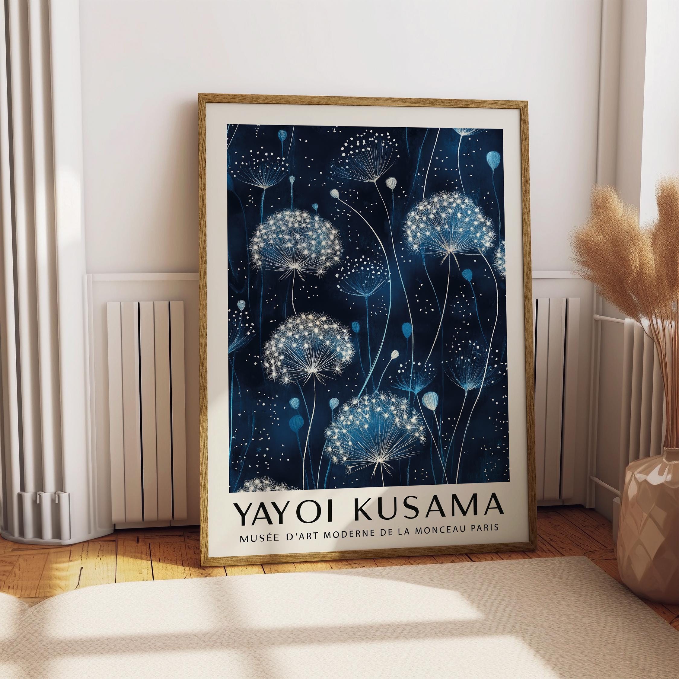 Yayoi Kusama Inspired Dandelion Blue Wall Art