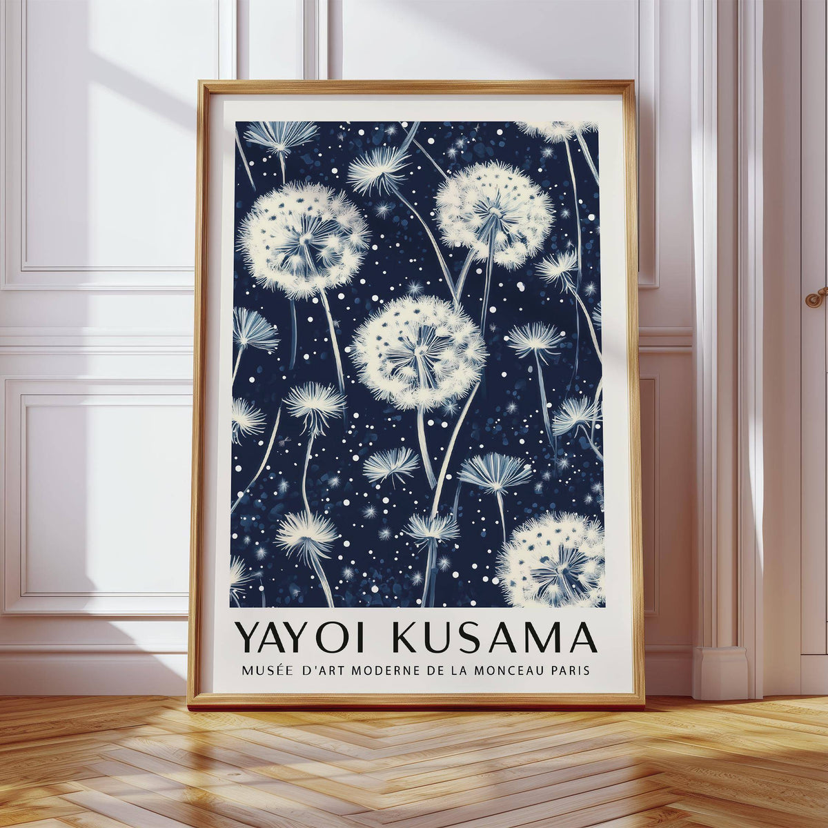 Artistic living room prints with polka dot influence and floral design