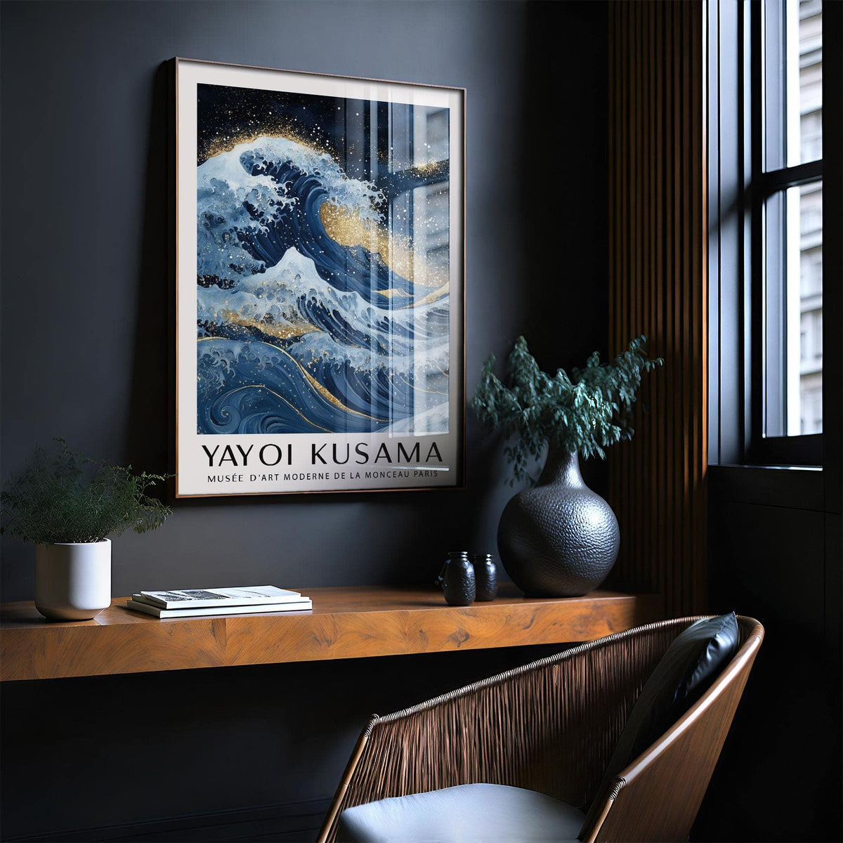 bold blue gold wall decor for modern interiors