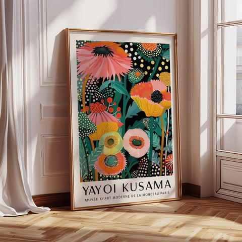 Colourful modern floral wall art with Kusama-inspired style