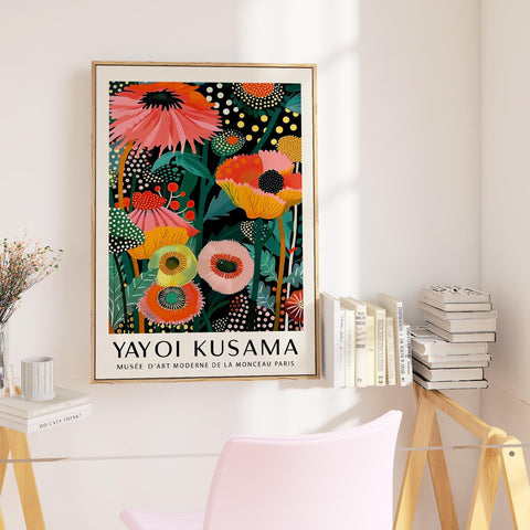 Kusama style dotted floral artwork for contemporary interiors