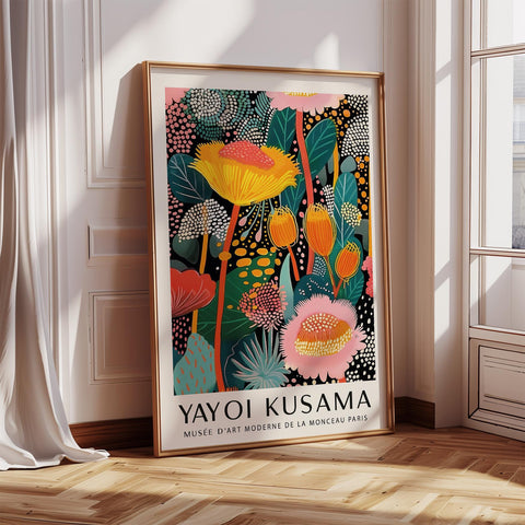 Bold tropical floral wall art with vibrant yellow and orange flowers