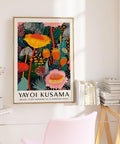 Vibrant tropical floral poster with bold yellow and pink flowers