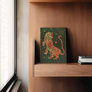 Expressive Japanese art wall with rich colour contrasts