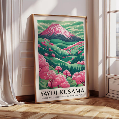 Yayoi Kusama-inspired Mount Fuji art print with bold colors