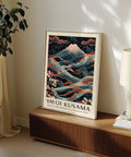 Luxurious Mount Fuji wall print with rose gold accents and sakura details