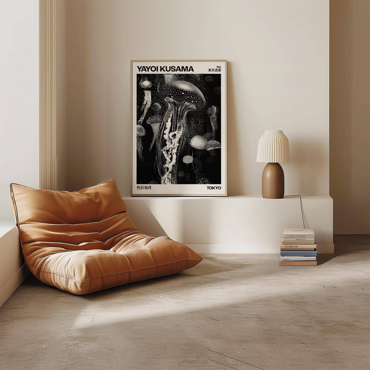 Gallery wall with modern jellyfish art for tranquil ambiance