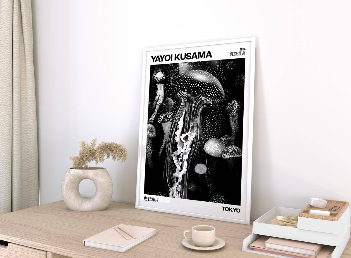 Jellyfish wall print in flowing black and white abstract style