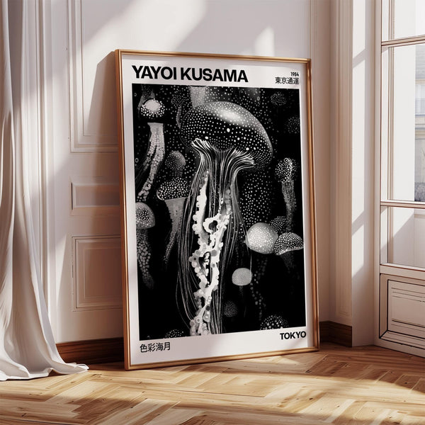 Contemporary living room with minimalist jellyfish art poster