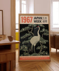 1967 Japan Week Ukiyo-e style print showcasing a crane and elegant nature details.