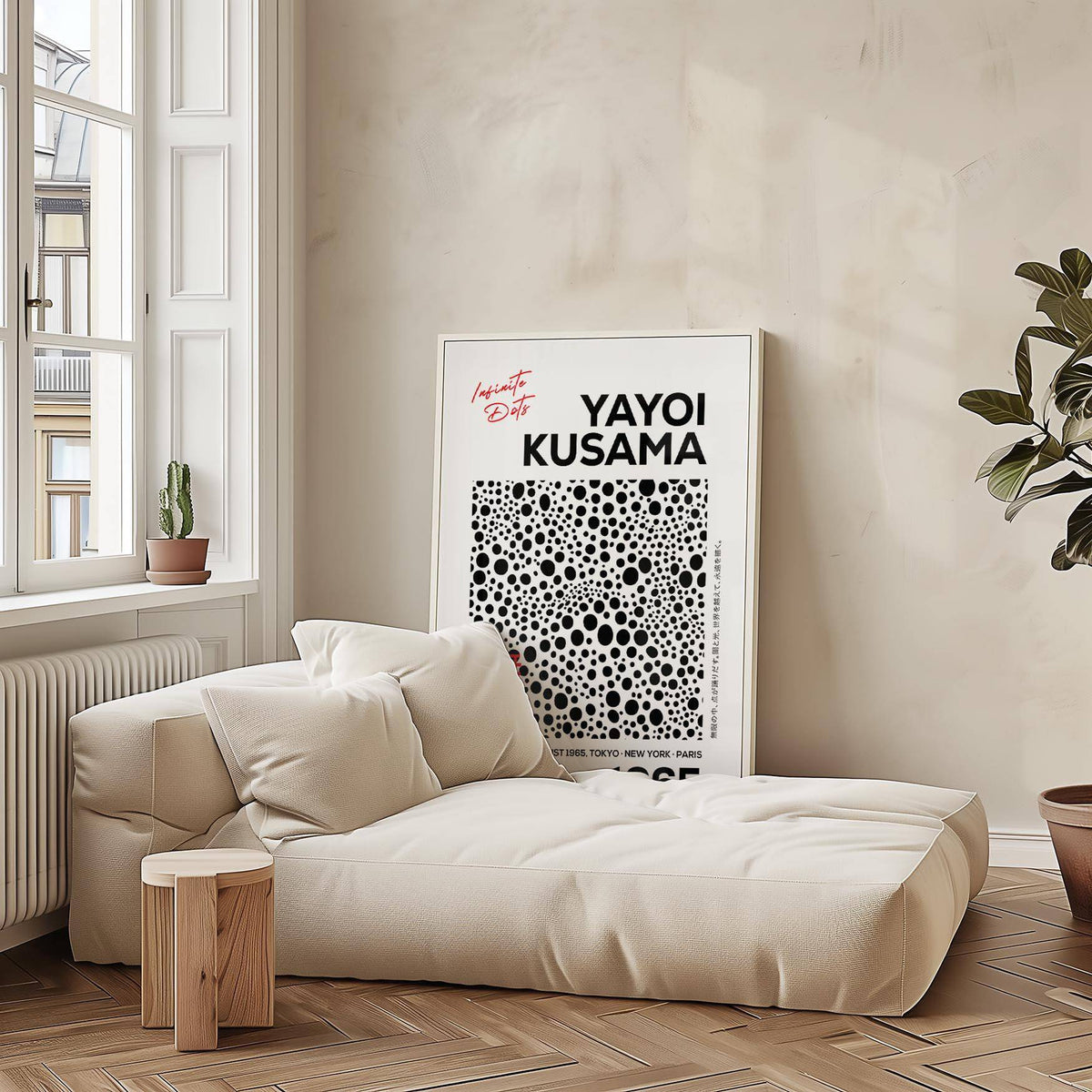 Hypnotic polka dots art showcasing abstract black dots on white background