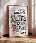 Black and white polka dot wall art inspired by Yayoi Kusama’s Infinite Dots series.