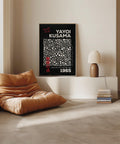 Polka dot-themed black poster with red accents for Japandi decor