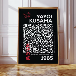 Black and white Yayoi Kusama wall art polka dots print for stylish decor