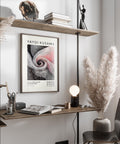 Contemporary pink and grey artwork with elegant abstract design.