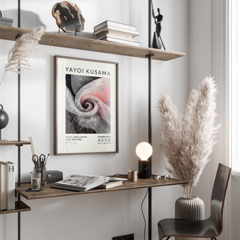 Contemporary pink and grey artwork with elegant abstract design.