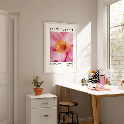 Abstract pink flower poster with intricate dot design