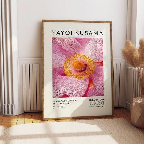 Premium Kusama-inspired pink and yellow flower print