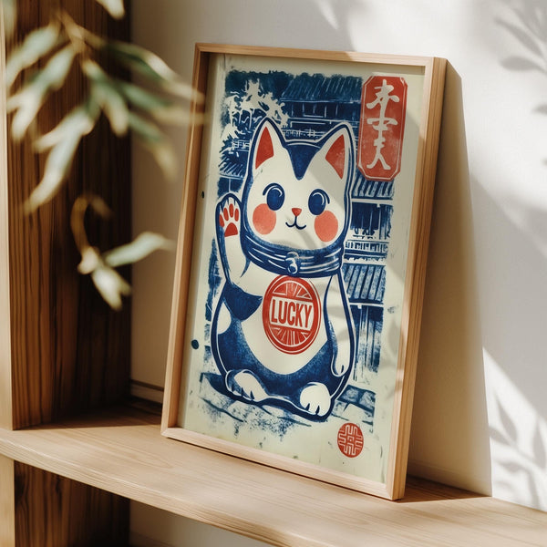 modern lucky cat charm wall print