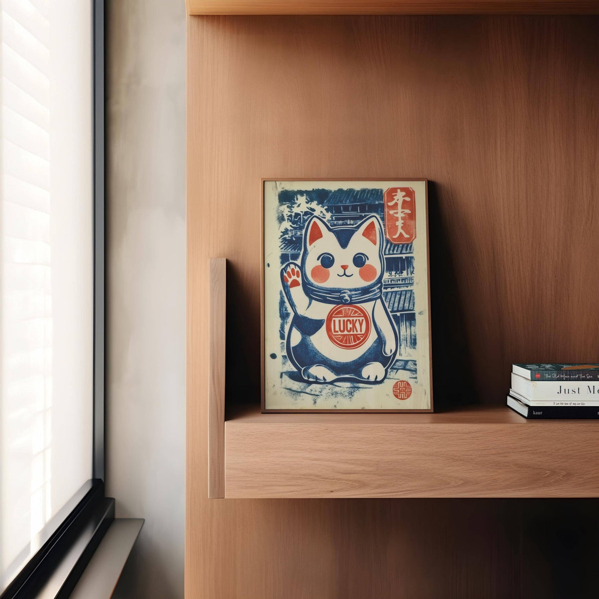 framed lucky cat charm artwork for home settings