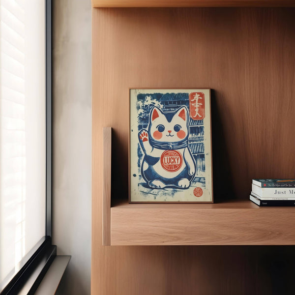 framed lucky cat charm artwork for home settings
