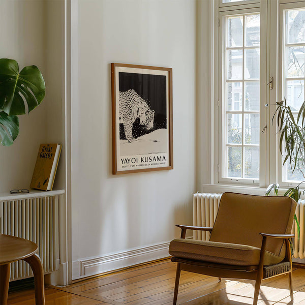 White tiger wall art print with minimalist design