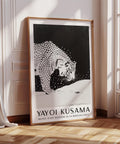 White snow tiger wall art print featuring Yayoi Kusama-inspired dot patterns