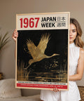 Elegant golden crane on black background, symbolic of longevity and peace