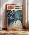 1967 Japan Week snowy landscape poster featuring a winter forest path