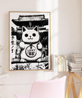 Stylish black and white Maneki Neko print for girls&#39; room decor