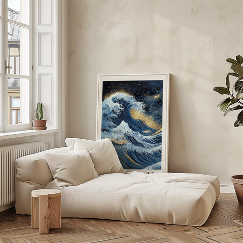 Luxury wall art featuring gold ocean waves