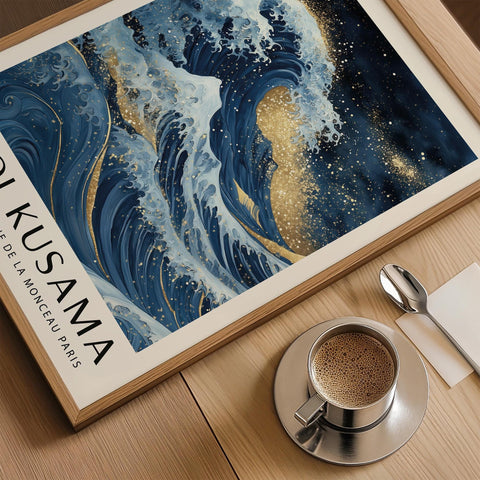 Elegant gold-accented ocean wave print