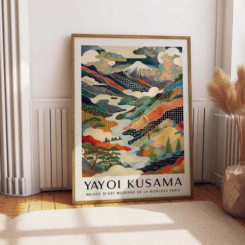 Colourful Japanese nature print featuring Mount Fuji