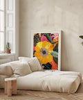 Modern Kusama-inspired tropical flower artwork for bright bedroom decor