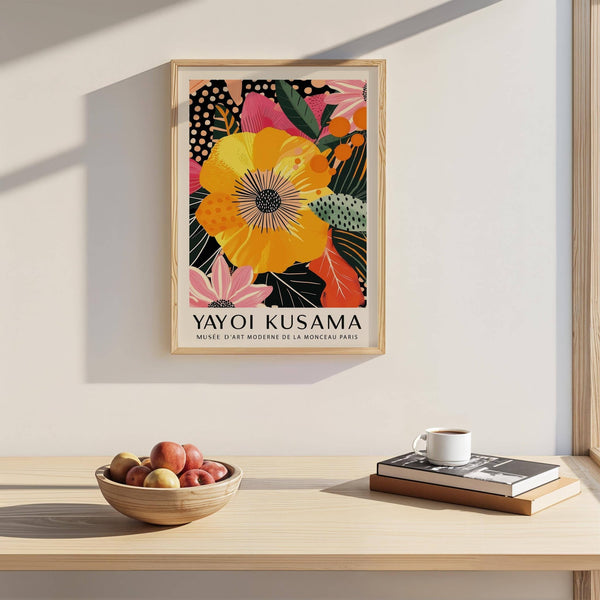 Close-up of detailed pattern in Kusama-style floral wall prints poster