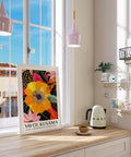 Colourful flower poster featuring yellow blooms and leaf details for kitchen