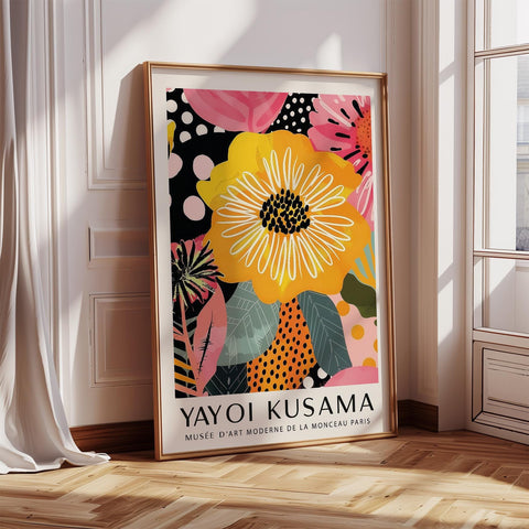 Vibrant yellow floral wall art with bold modern design