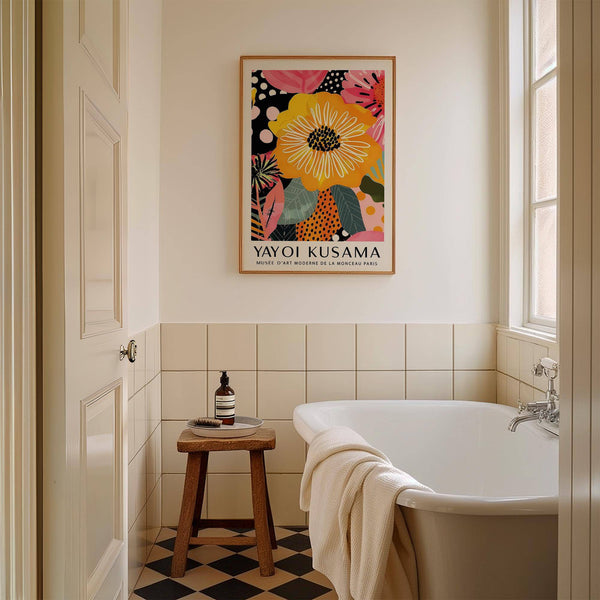 abstract art of flowers with bright pink and yellow tones