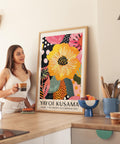 Kusama-inspired flower artwork for living room decor