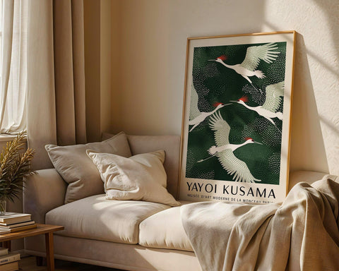 Modern green crane wall art for bedroom.