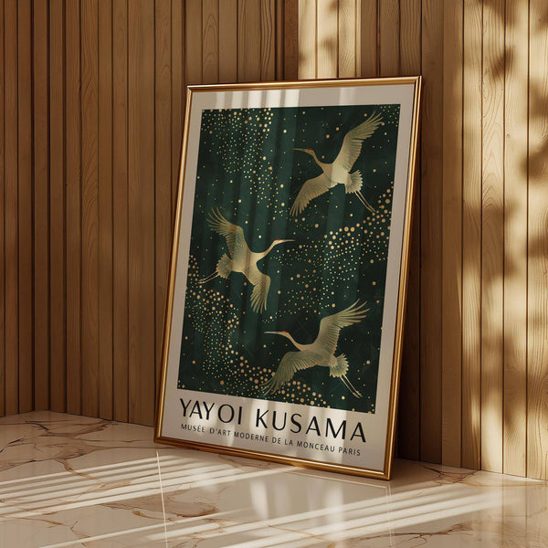 Artistic Japanese Crane Print with modern abstract elements
