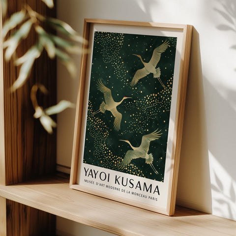 Japandi-style crane wall art for living room.