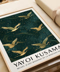 Elegant flying cranes print in Japandi style