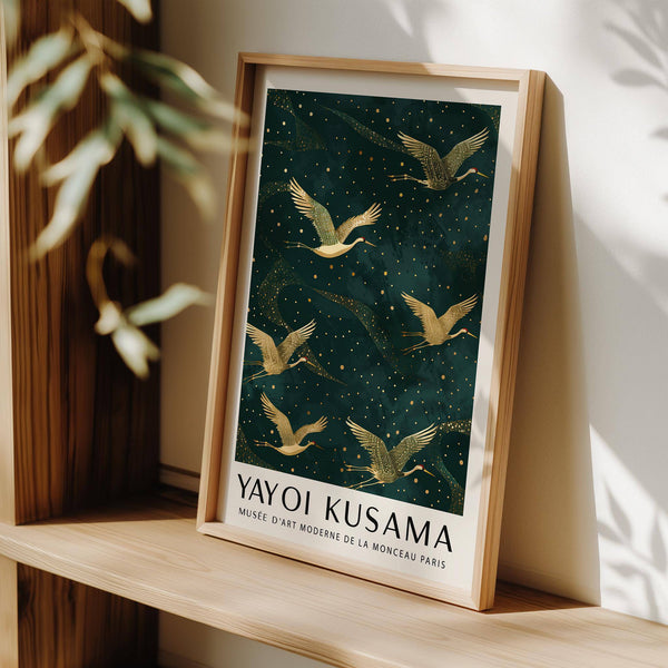 High-quality Japanese Crane Wall Art with Kusama-inspired design