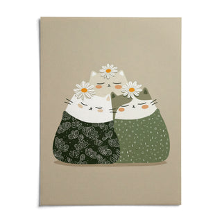 Illustrated Cat Wall Art, shown as an unframed paper print on a plain white background