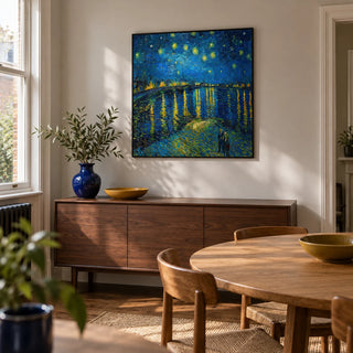 Impasto Wall Art, framed on the wall of a compact dining room in a characterful UK terrace with pale warm grey walls