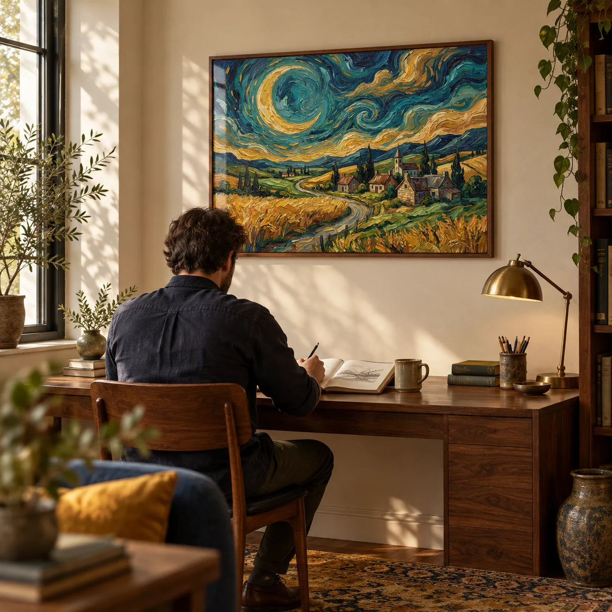 Impressionist Home Decor, framed on the wall of a characterful study with a warm cream wall