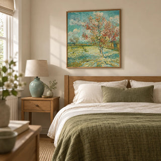 Impressionist Wall Art, framed on the wall of a restful main bedroom in a UK family home with a pale cream wall